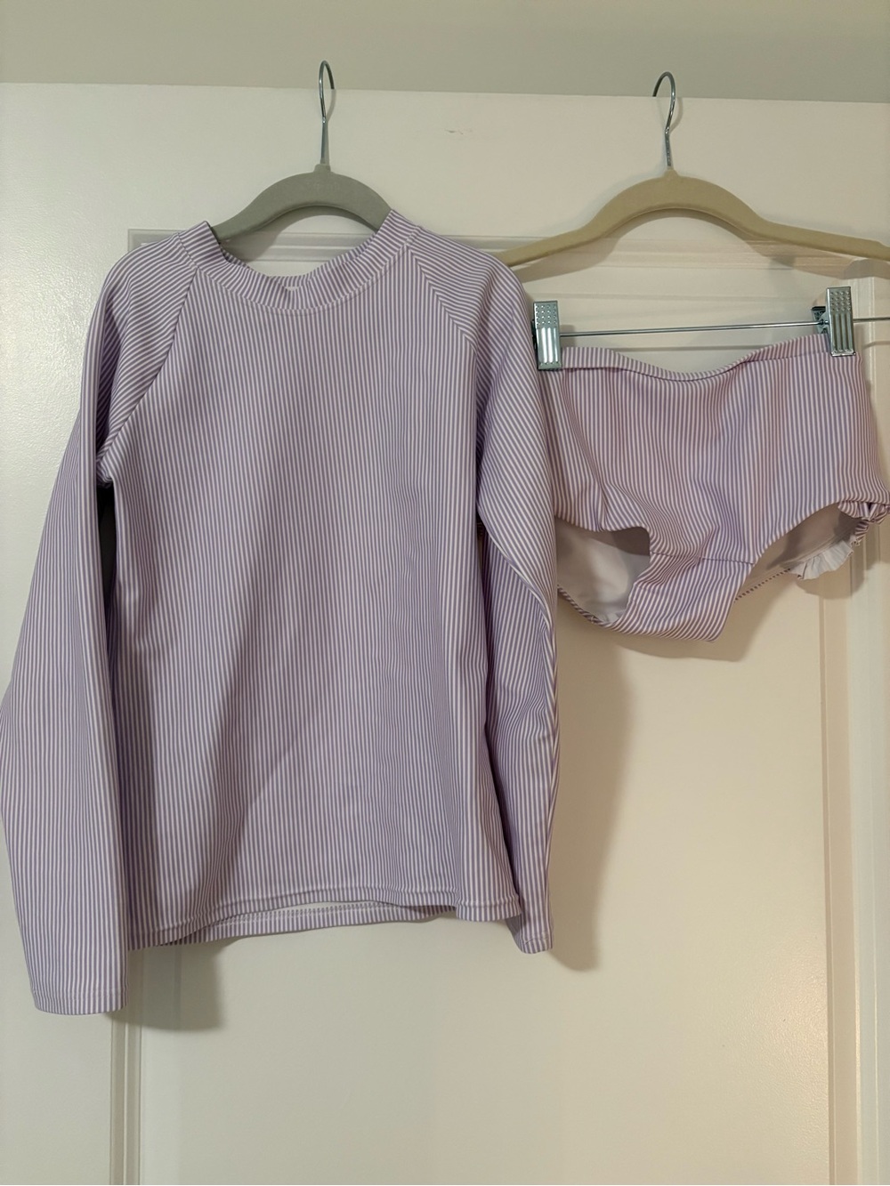 Minnow | Girls Lavender Stripe Long Sleeve Rash Guard & Swim Bottom Set
